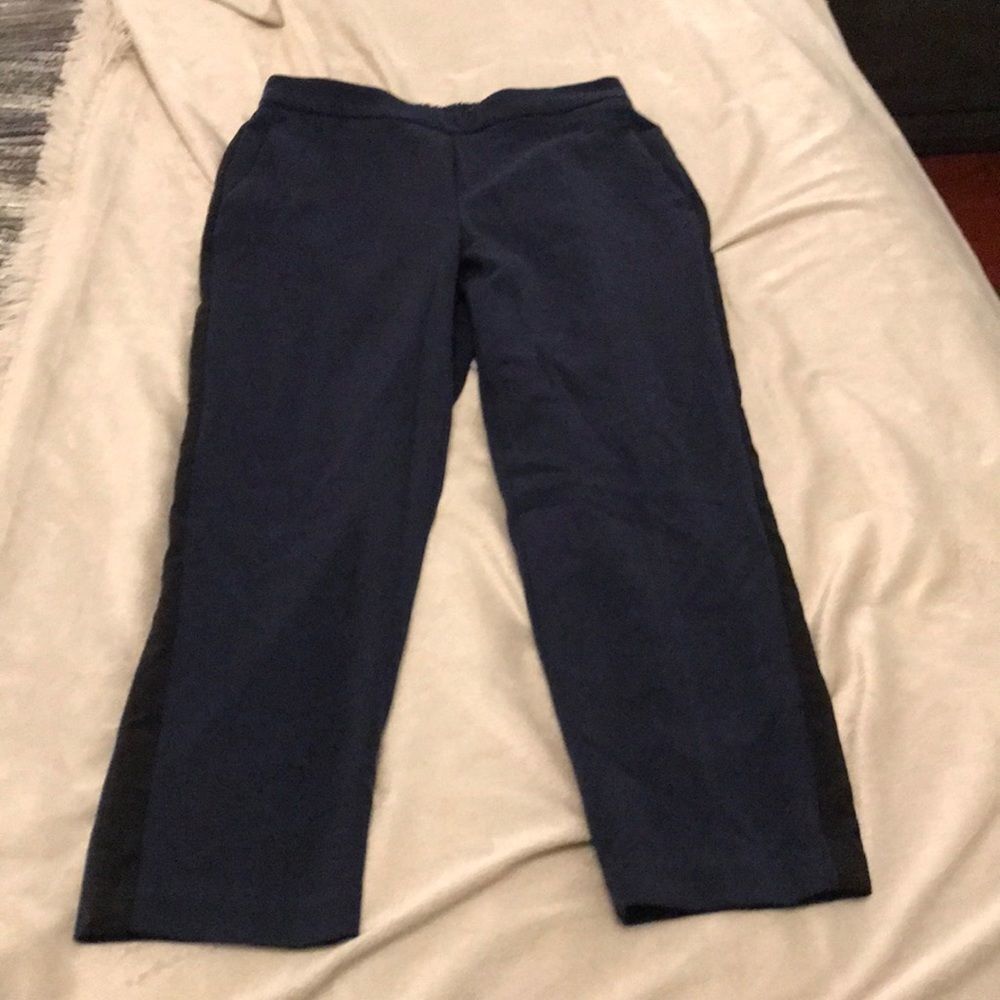 Navy blue crop with black stripes down the side